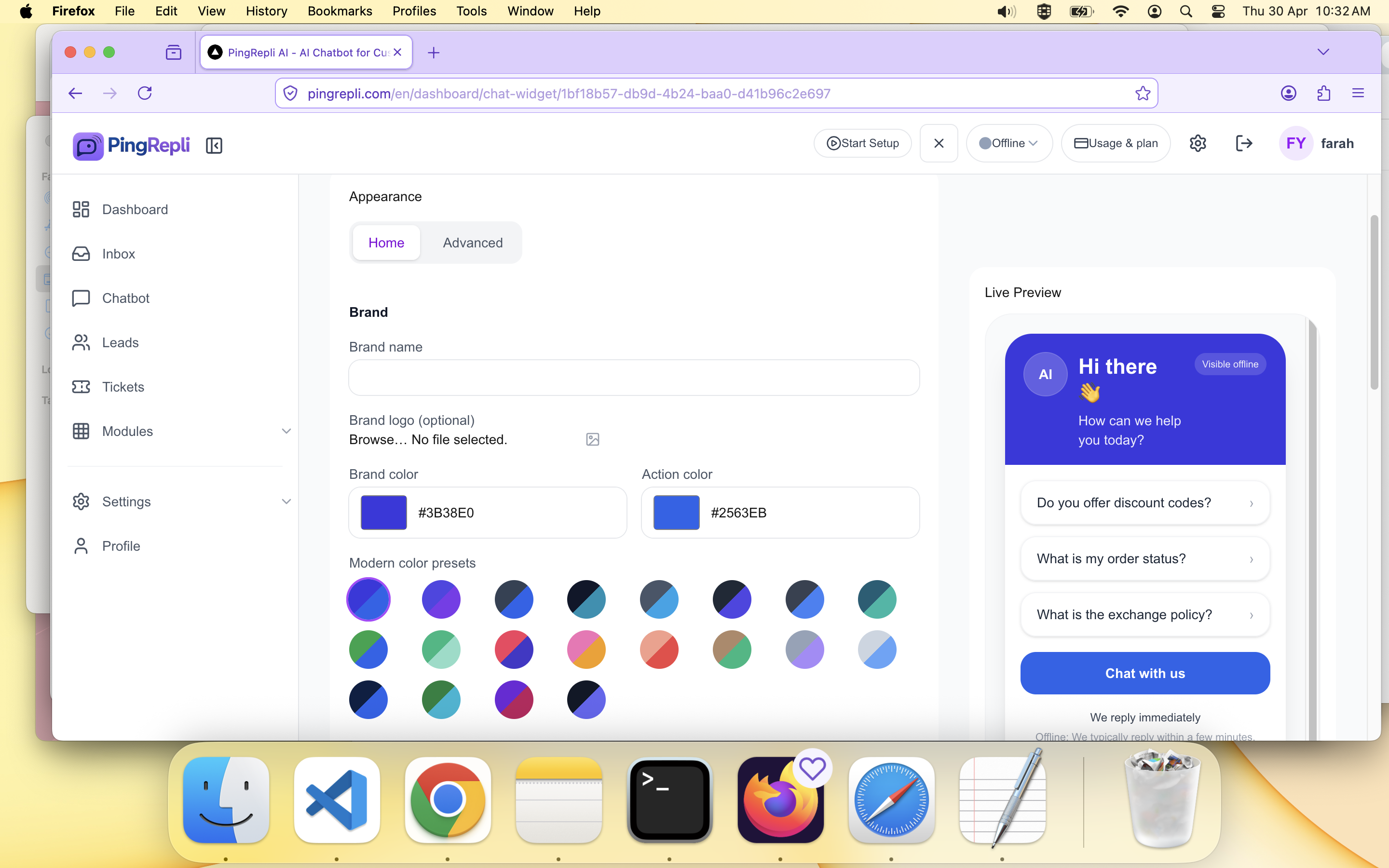 Create chatbot form.