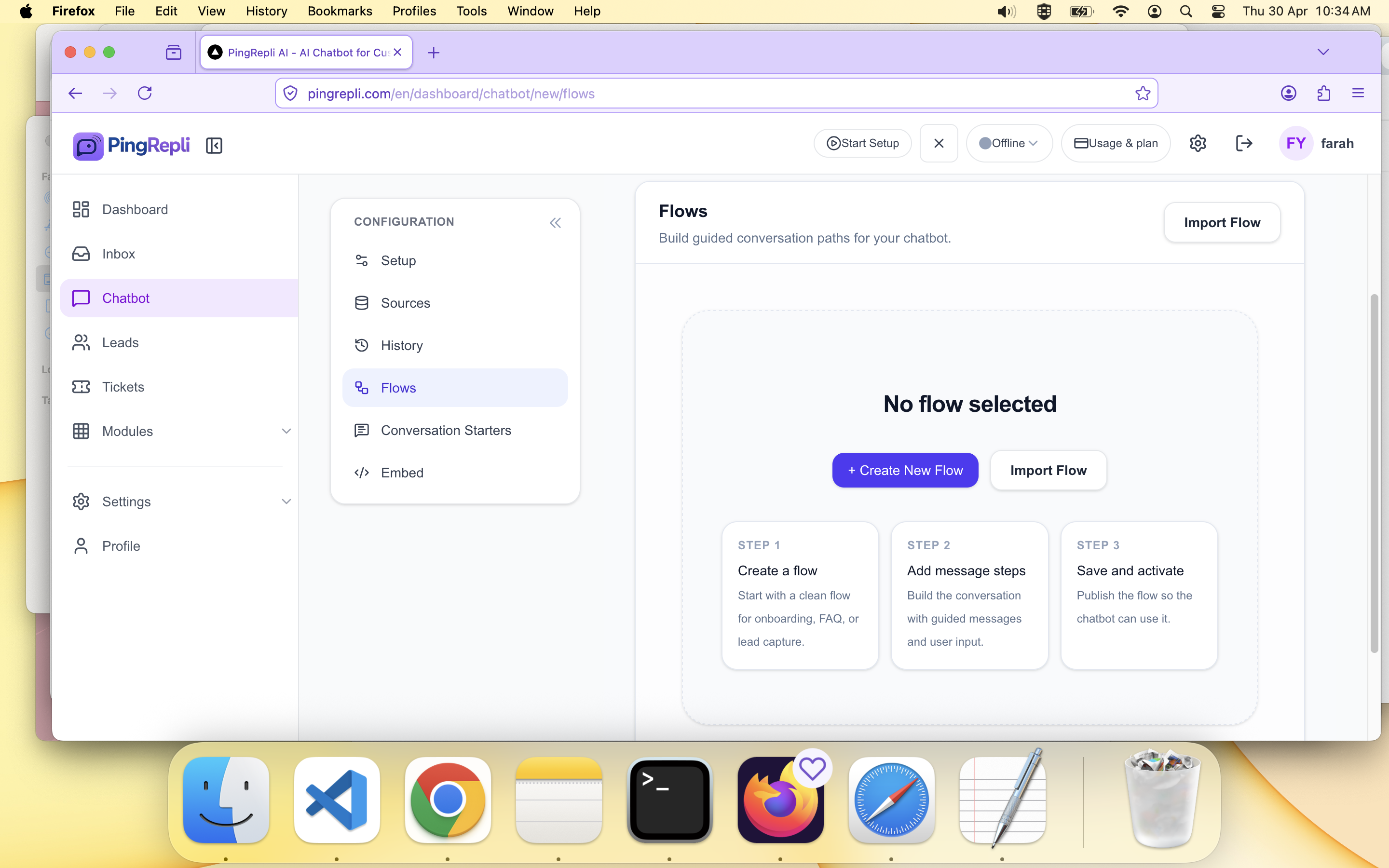 Flows overview list.