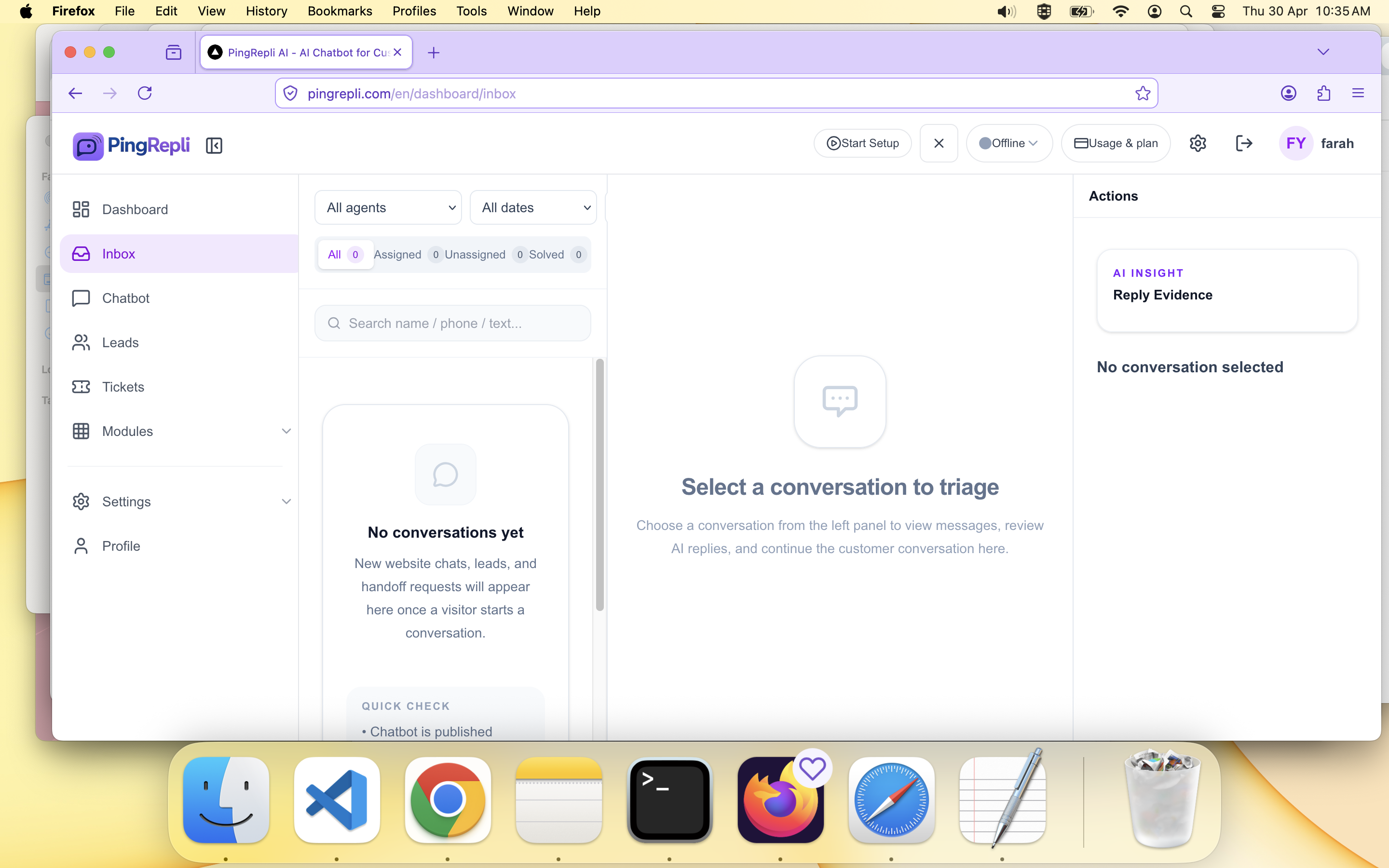 Inbox overview screen.