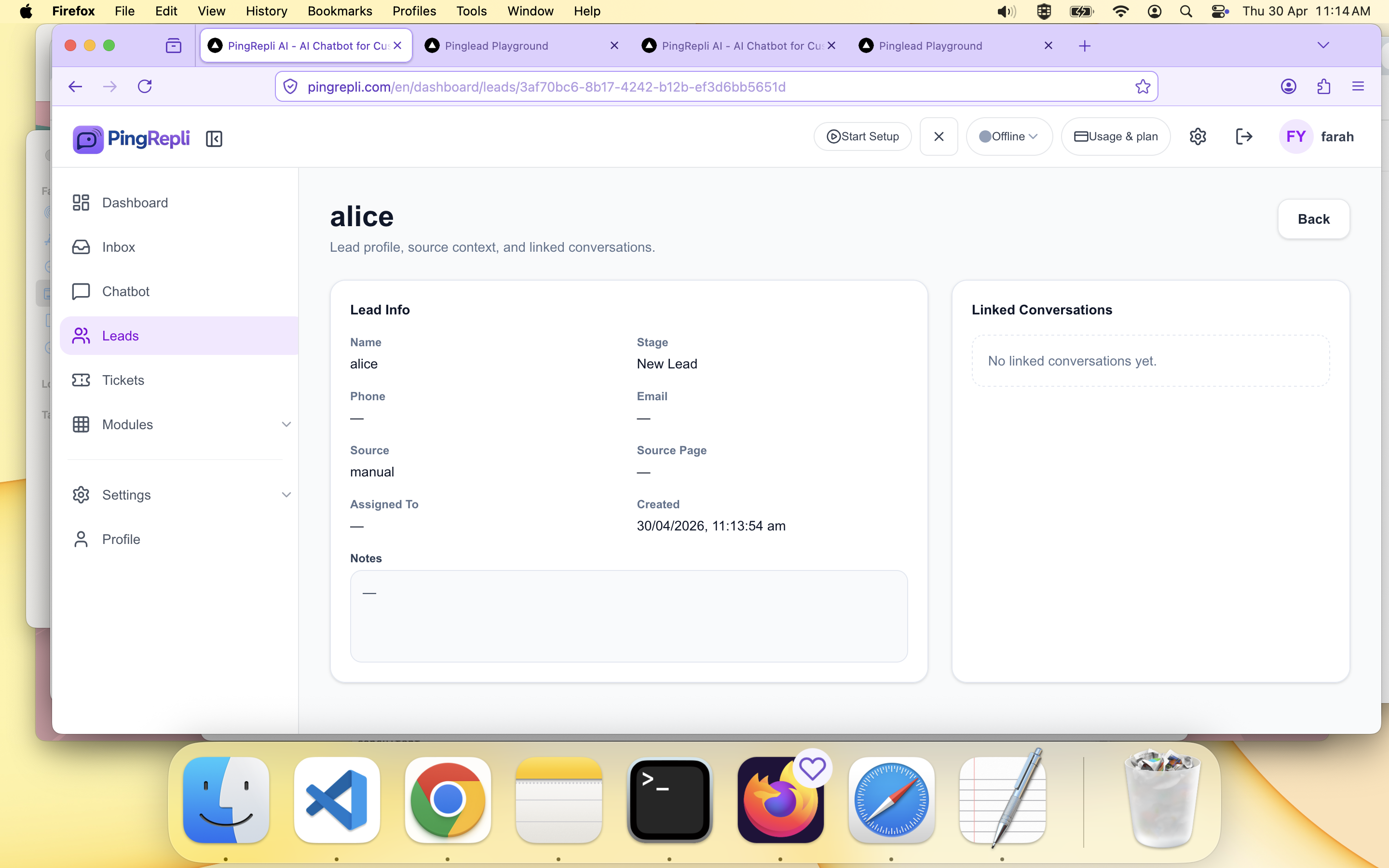 Create lead panel or modal.